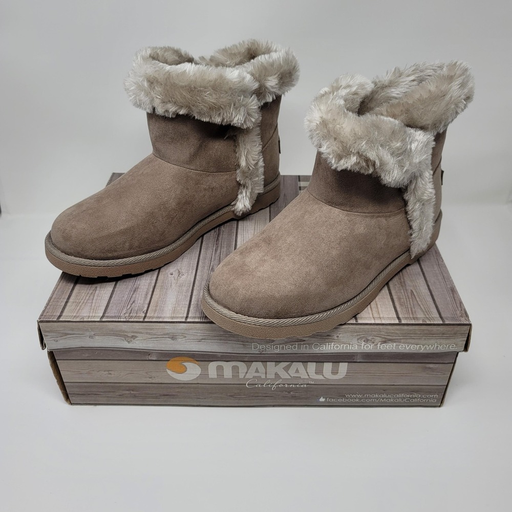 Makalu YADRA Taupe Brown Faux Fur Lined Winter Ankle Boots Booties Women's Sz 8